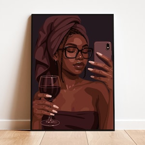 Black Woman Art Print: Wine, Fashion, and Self-Love (Digital Download)