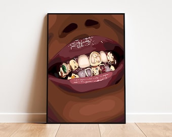 Black Woman Art, Modern Art, Black Woman Wall Art, Black Girl Wall Art, African wall art, Black girl art, Wall Art Digital, Grillz Art