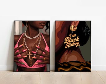 2 set art, Black Woman Art, Modern Art, Black Woman Wall Art, Black Girl Wall Art, Afro wall art, Black girl art, Digital Art, Fashion Art