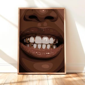 Black Woman Gold Grill Art Print: Fashion Home Decor (Digital Download)