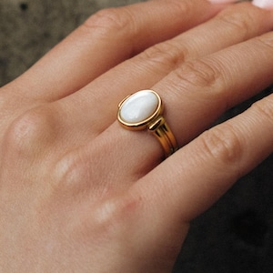 18K Vergoldeter Perlenring - Geschenke für sie - Statement Ring - Edelstein Ring - Geburtsstein - Goldring - Minimalistisch - Braut Geschenke