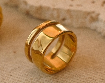 18K Gold Filled Double Band Ring: Minimalist Stacking Bands