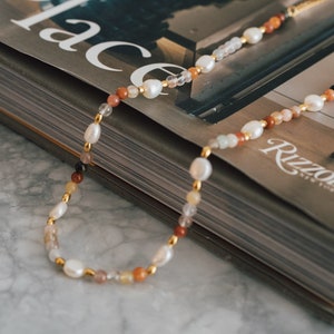 Pink Beaded Necklace - Gemstone Necklace - Layering Necklace - Necklaces - Summer Trend