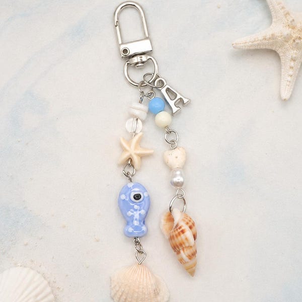 Blue Fish Bag Charm | Keychain Beach Theme | Coastal Gift | Seashell Charm