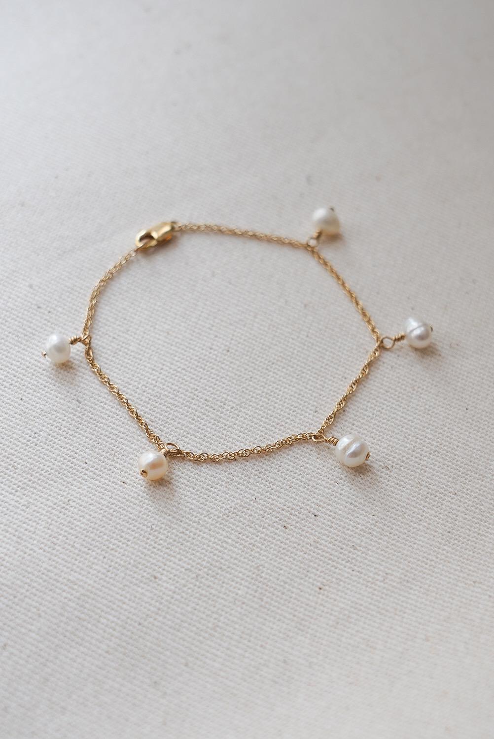 14kt Gold-Filled Pearl Bracelet: Dainty Rope Chain, Handmade Charm