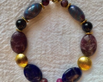 Purple Blue & Gold beaded bracelet 2