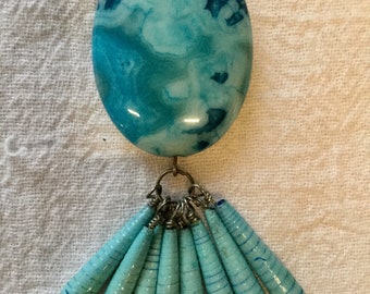 Agate & Paper Beads assemblage pendant