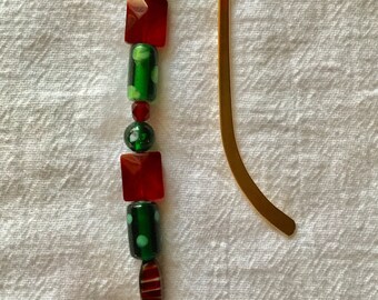 Poinsettia beaded bookmark