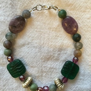 Purple Greens Silver beaded bracelet