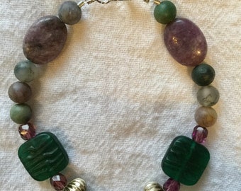 Purple Greens Silver beaded bracelet