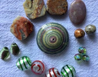 Destash lot - bead soup - multicolor agate, glass, and paper