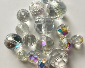 Destash lot - faceted clear glass bead assortment