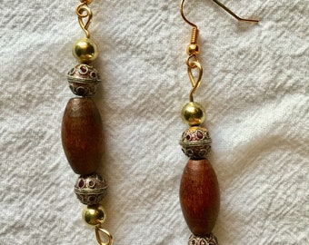 Purple Brown Gold dangle earrings