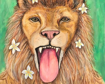 Yoga Circus: Lion acrylic on canvas painting by Lisa Scudieri