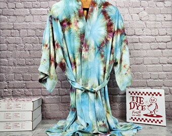 Plus Size Tie Dye Kimono Robe - Rayon Short Loungewear
