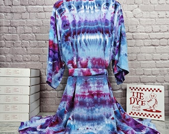Plus Size Tie Dye Kimono Robe - Rayon Short Loungewear