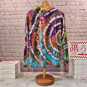 Medium - Hand-Dyed Long Sleeve Tie-Dye Tee - Bella + Canvas 3501 - Ready-to-Gift - Pizza Box Tie Dye