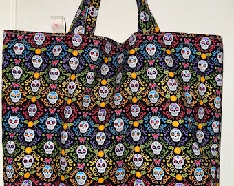 Jour des morts - Dia de los Muertos - sac fourre-tout fait main - sac de courses réutilisable - réversible / lavable