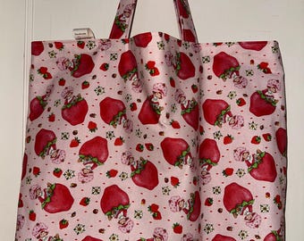 Torba plażowa Vintage Strawberry Shortcake: ręcznie robiona, dwustronna
