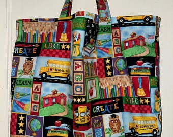 Handmade Teacher Tote Bag: Reversible Cotton Beach Bag