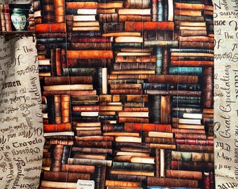 Handmade, Quilted Book Sleeve with Zipper - Classic Library & Novels