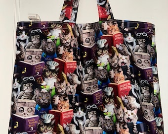 Gatos furtivos y sus planes - Bolsa de tela reversible y lavable hecha a mano