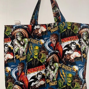 Universal Monsters - Handgemaakte draagtas - Herbruikbare boodschappentas - Omkeerbaar/wasbaar - Dracula, Wolfman, The Mummy