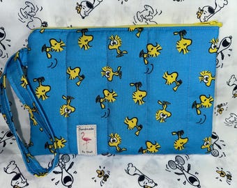 Handmade, Quilted, Zippered Pouch - Woodstock & Snoopy