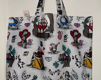 Handmade Alice in Wonderland Tote Bag – Queen of Hearts Reversible Beach Bag