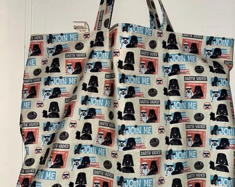 Handgemachte Star Wars / Darth Vader / Storm Trooper Lustige reversierbare, waschbare Strand- und Strandtasche.