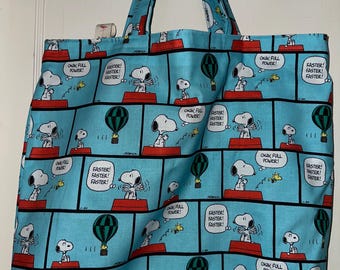 Nauka latania – Snoopy i Woodstock – ręcznie robiona, dwustronna, zmywalna torba