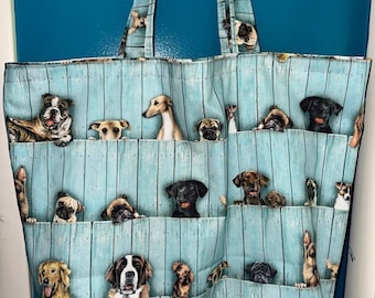 Is That Your Puppy Dog Over The Fence - Handmade Tote Bag - Reusable Grocery Bag - Reversible and Washable