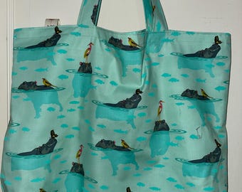 Handmade Tula Pink Hippo Tote Bag – Reversible, Washable