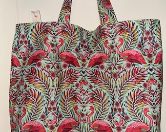 Tula Pink Daydreamer Flamingo and Shrimp - Handmade Tote Bag - Reusable Grocery Bag