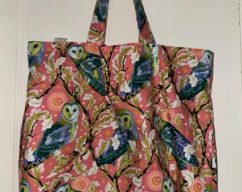Handmade Reversible Tula Pink Tote Bag: Garden Night Owl Design