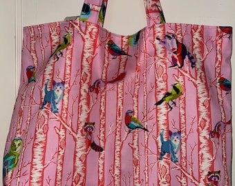 Bolsa de mano hecha a mano - Árbol genealógico de Tula Pink (rosas) - Lavable, reversible y muy resistente