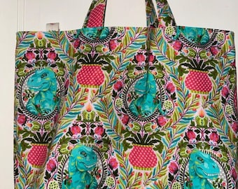 Tula Pink - Rugido de T-Rex - Bolso de mano hecho a mano - Dinosaurio T-Rex