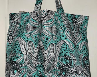 Tula Pink Gift Rapt - ręcznie robiona, dwustronna, zmywalna torba typu tote - eleganckie Raptory w kolorze miętowym/aqua