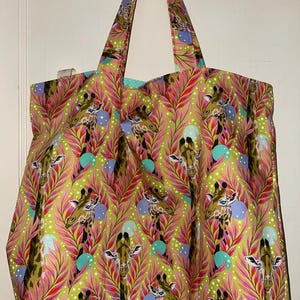 Tula Pink - Neck For Days - Handmade Tote Bag - Stunning Giraffe Print - Cotton Reversible Tote