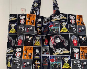 Sac fourre-tout Snoopy Star Wars : réversible en coton fait main Peanuts Gang