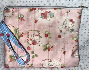 Handmade, Quilted, Zippered Pouch - Sweet Pink Hello Kitty and Sanrio Friends