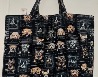 Mugshots chien et chiot - Sac fourre-tout lavable réversible fait main