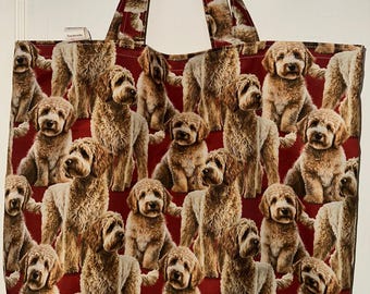 Bolsa de mano con diseño de cachorro Golden Doodle: algodón reversible y lavable