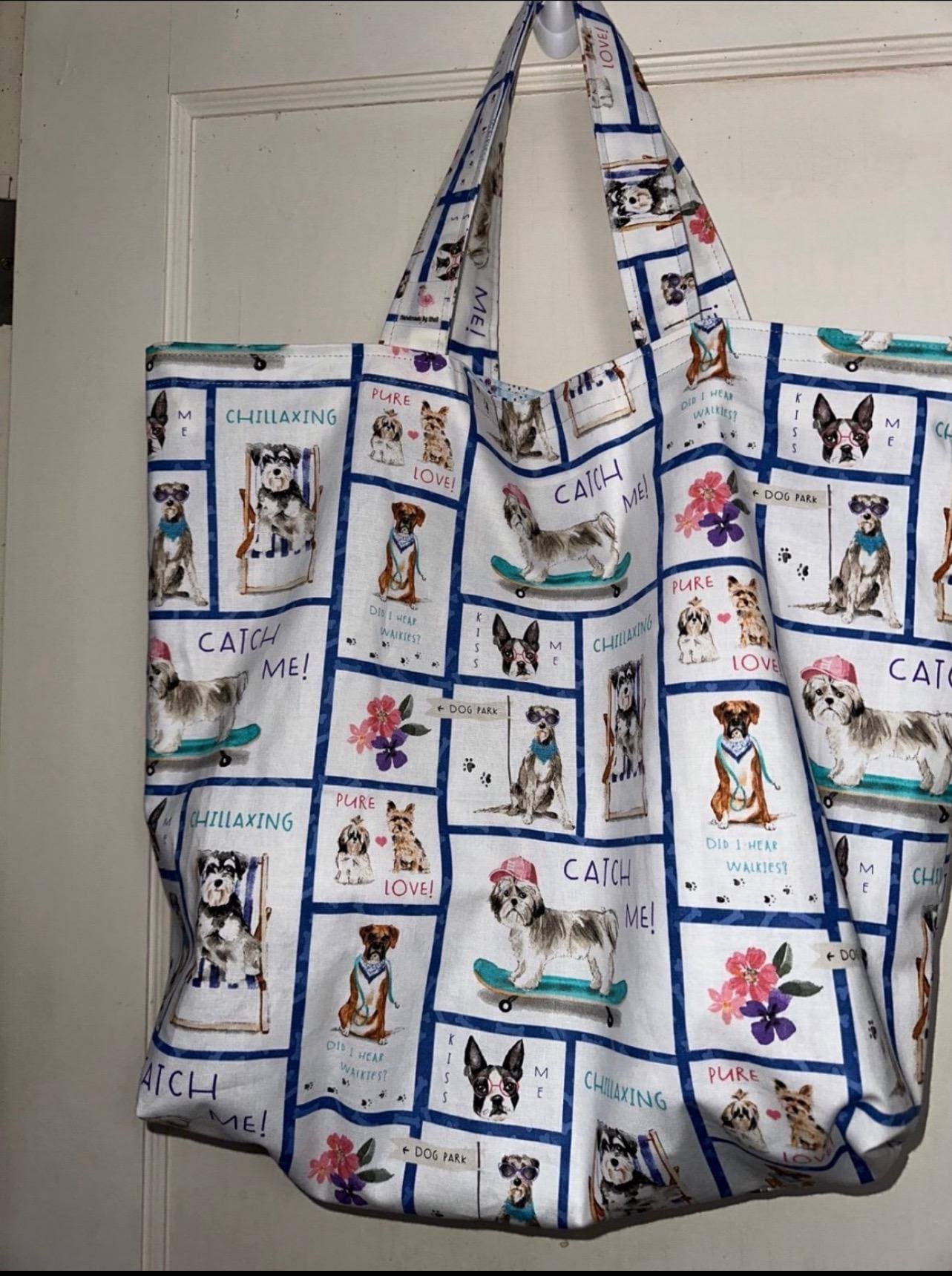 犬の思い - かわいい子犬のハンドメイドリバーシブルトートバッグ