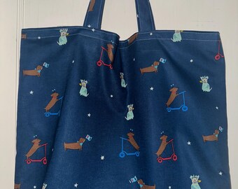 Handmade Patriotic Puppies Tote Bag – Reversible Cotton, 4th of July
