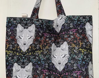 Handmade Tula Pink Wolf Tote Bag – Reversible, Washable