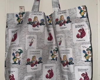 Handmade Alice in Wonderland Reversible Washable Tote and Beach Bag.