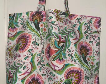 Tula Pink Wing It Pterodactyl Roar (róże) – ręcznie robiona, dwustronna, zmywalna torba