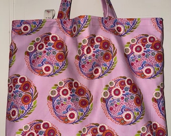 Tula Pink - Parisville y Wildflower - Bolso tote hecho a mano, lavable y reversible - Pieza única