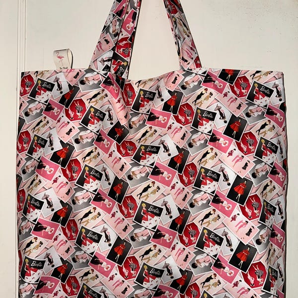 Handmade Washable Reversible Tote Bag - Vintage Barbie in Photos
